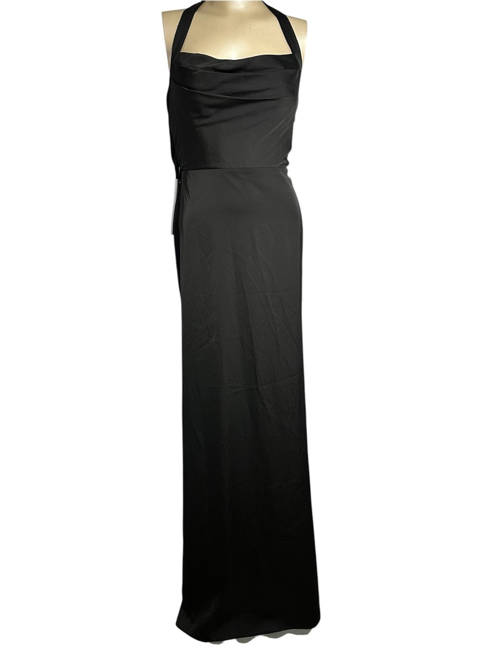 NWT Azazie Myla Black Halter Cowl Back Maxi Bridesmaid Evening Formal Gown A8 8